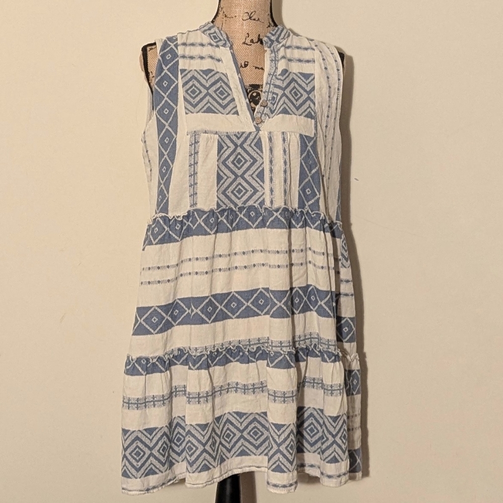 CIVICO 51 Made In Italy Sleeveless Tiered Aztec Pattern Boho Dress Large